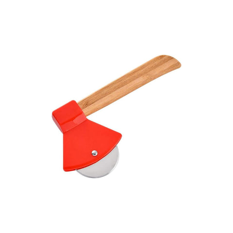 Bambusový a nerezový kráječ na pizzu ve tvaru sekery